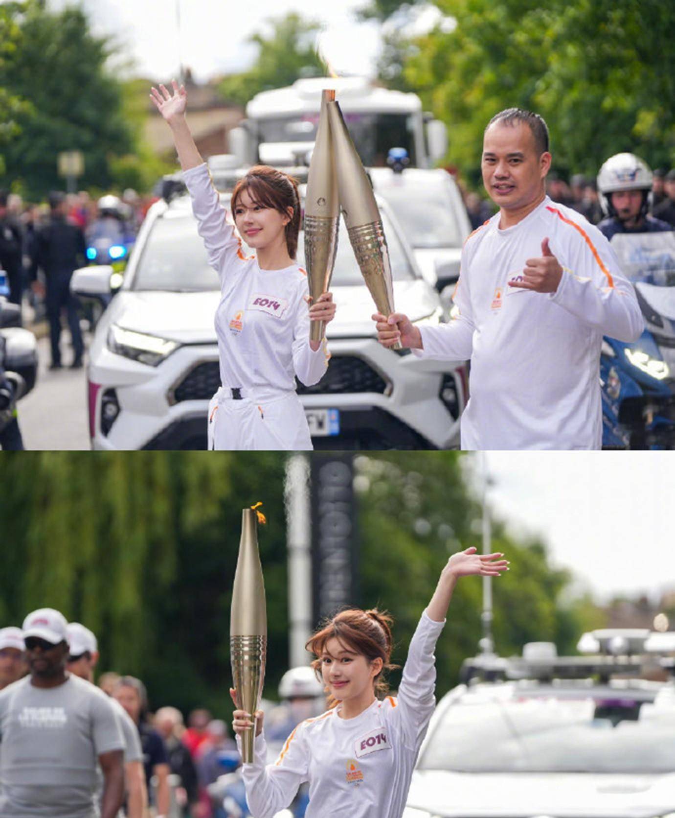 四位女星担任奥运火炬手,生图对比,中国女性的美在法国绽放