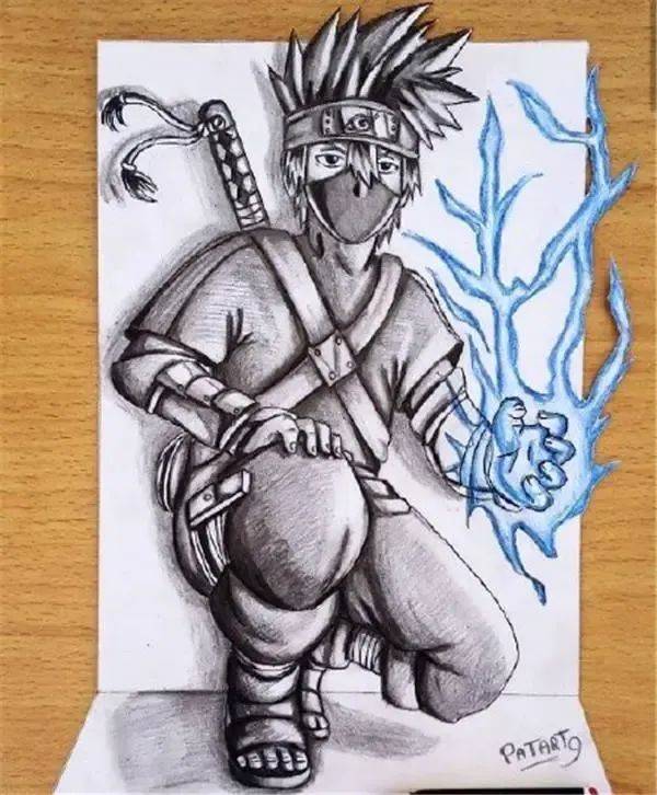 画师笔下的忍者立体画,带土气场完美展现,琳变成娇羞天使_旗木卡卡西