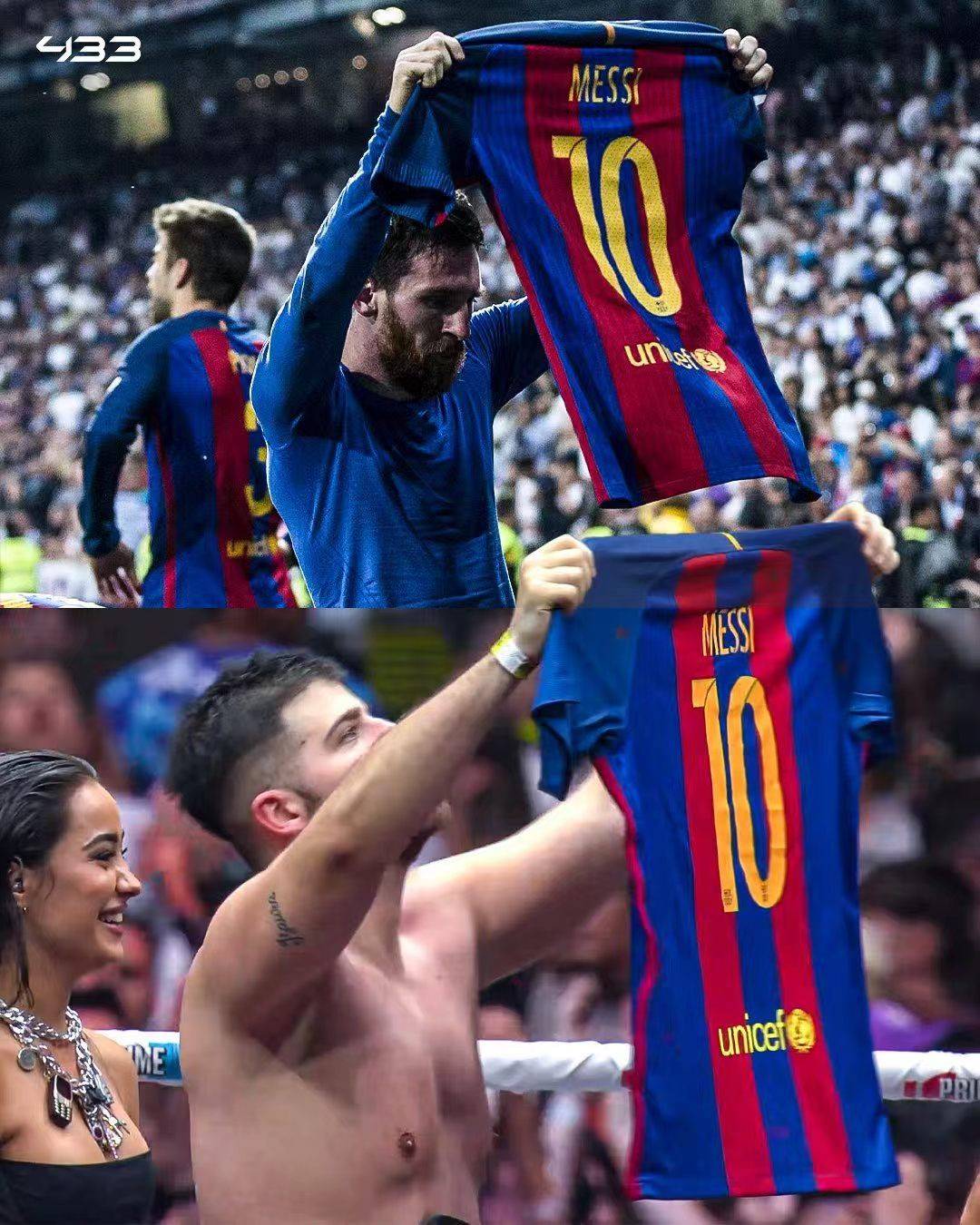 拳手在伯纳乌高举梅西球衣!c罗头号迷弟叛变:goat!