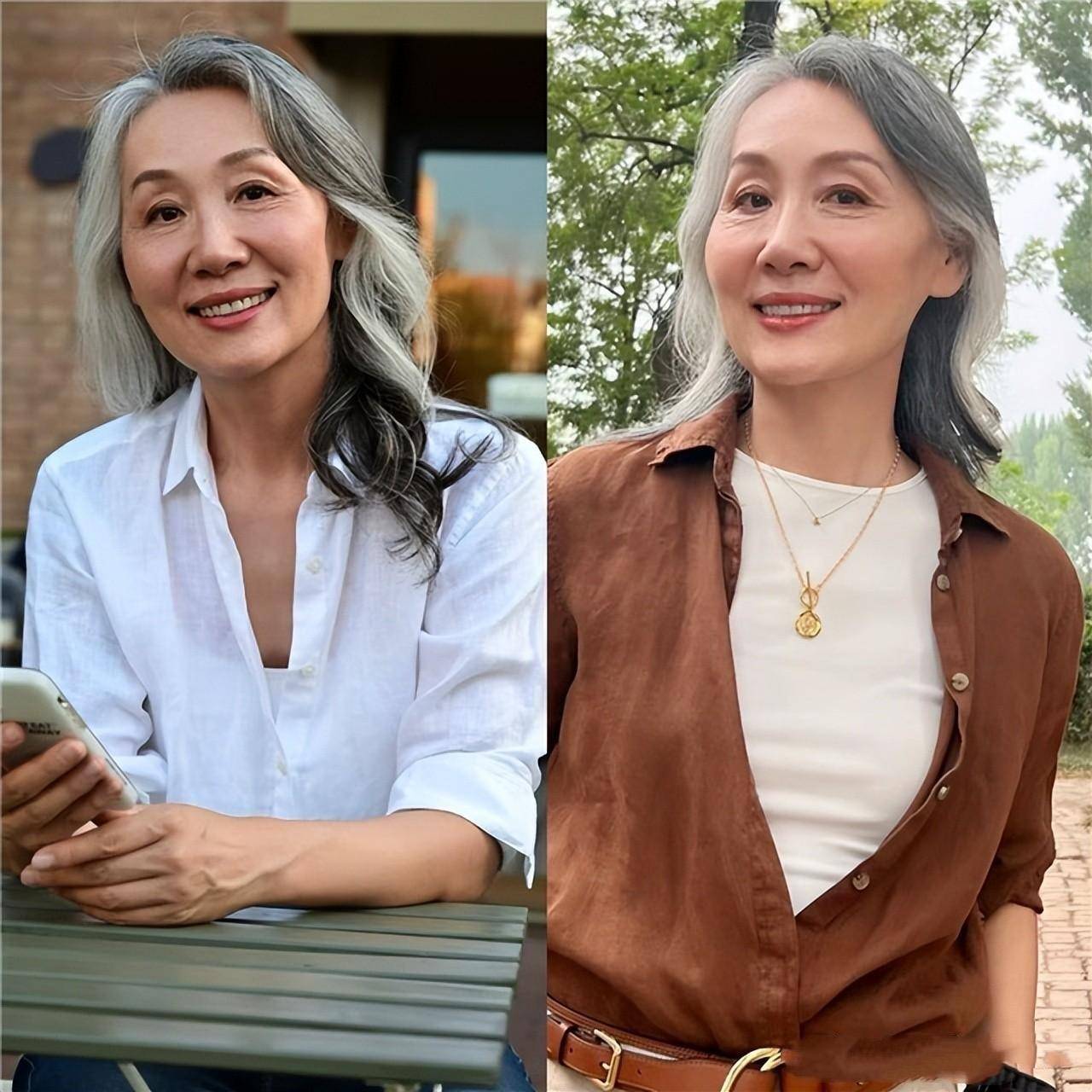 胸上中长发,烫成微卷更时髦秘诀①保持白发的状态,选对发型最重要