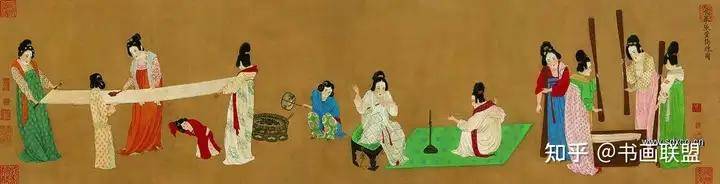 中国古美術 唐代 張萱款 青と金色の女性と提灯の