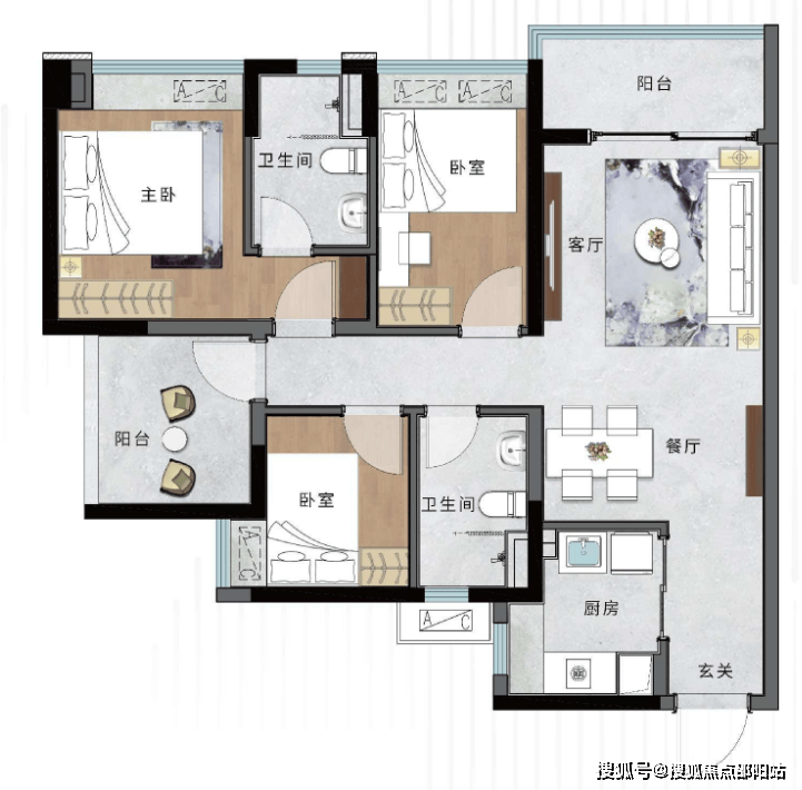②98㎡3 1室2厅2卫(南朝向)『多变空间』3 1户型设计,超高空间扩容和