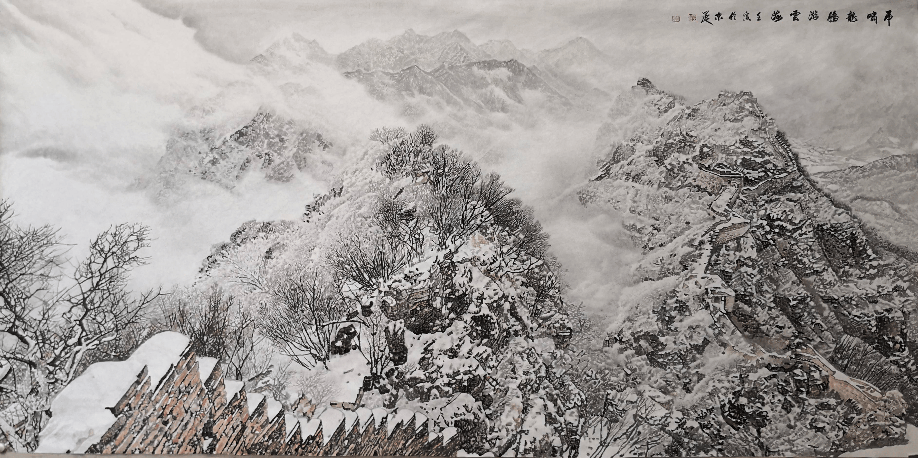 长城雪景油画图片