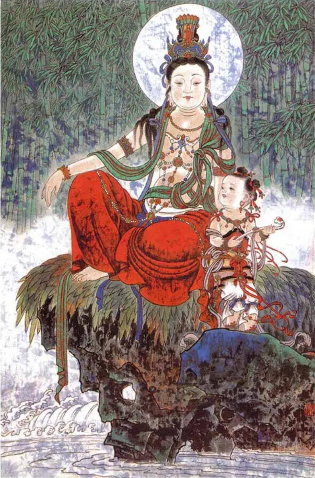 这组带善财童子的观音,仁慈柔美!
