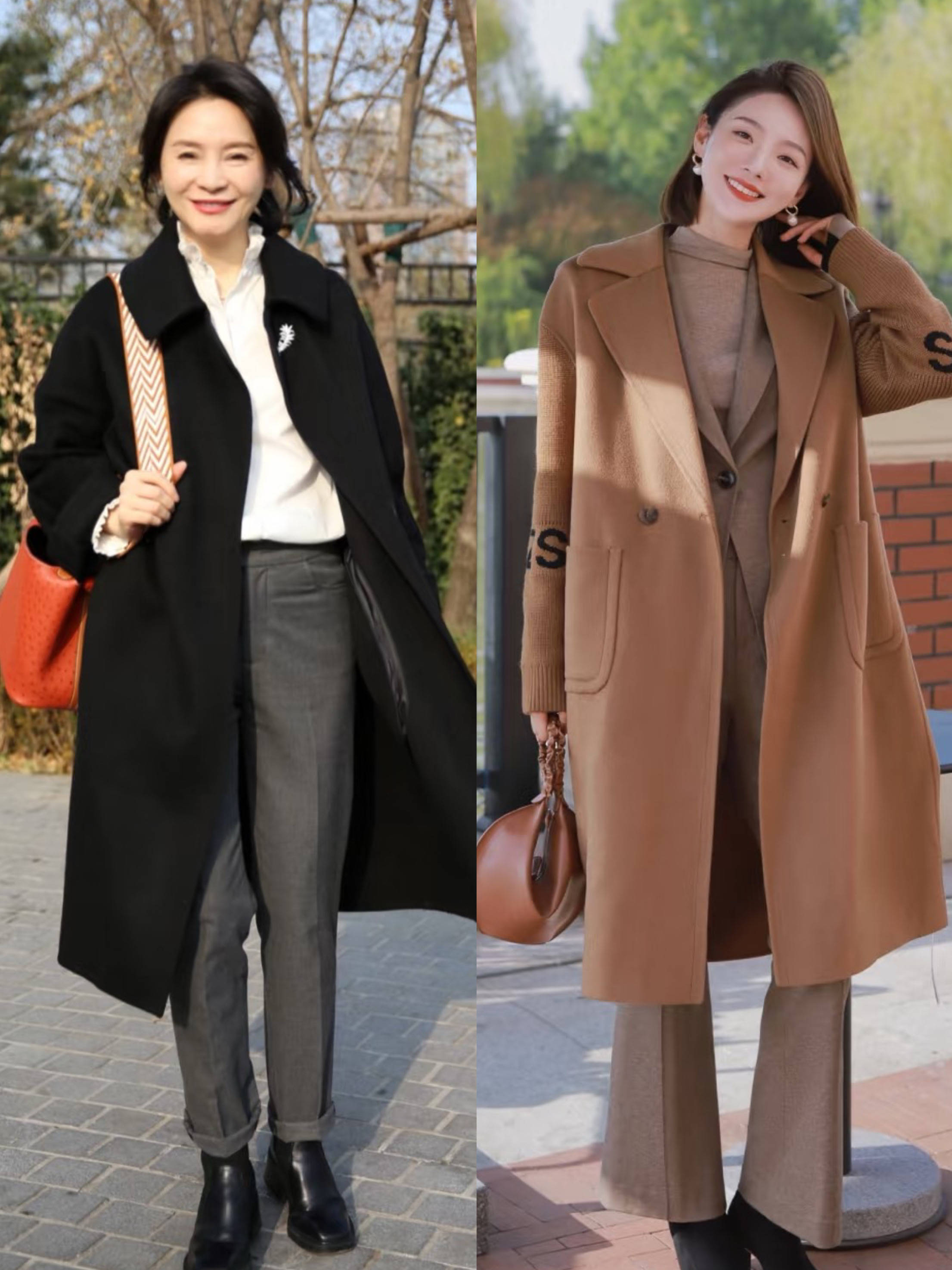 女生的优雅范,也可以自然表达长大衣 西装裤的搭配,也可以更有女人味