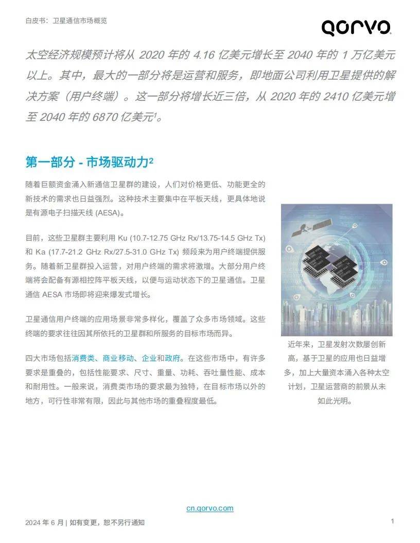 Qorvo：2024年卫星通信行业分析报告，卫星通信产业发展前景分析