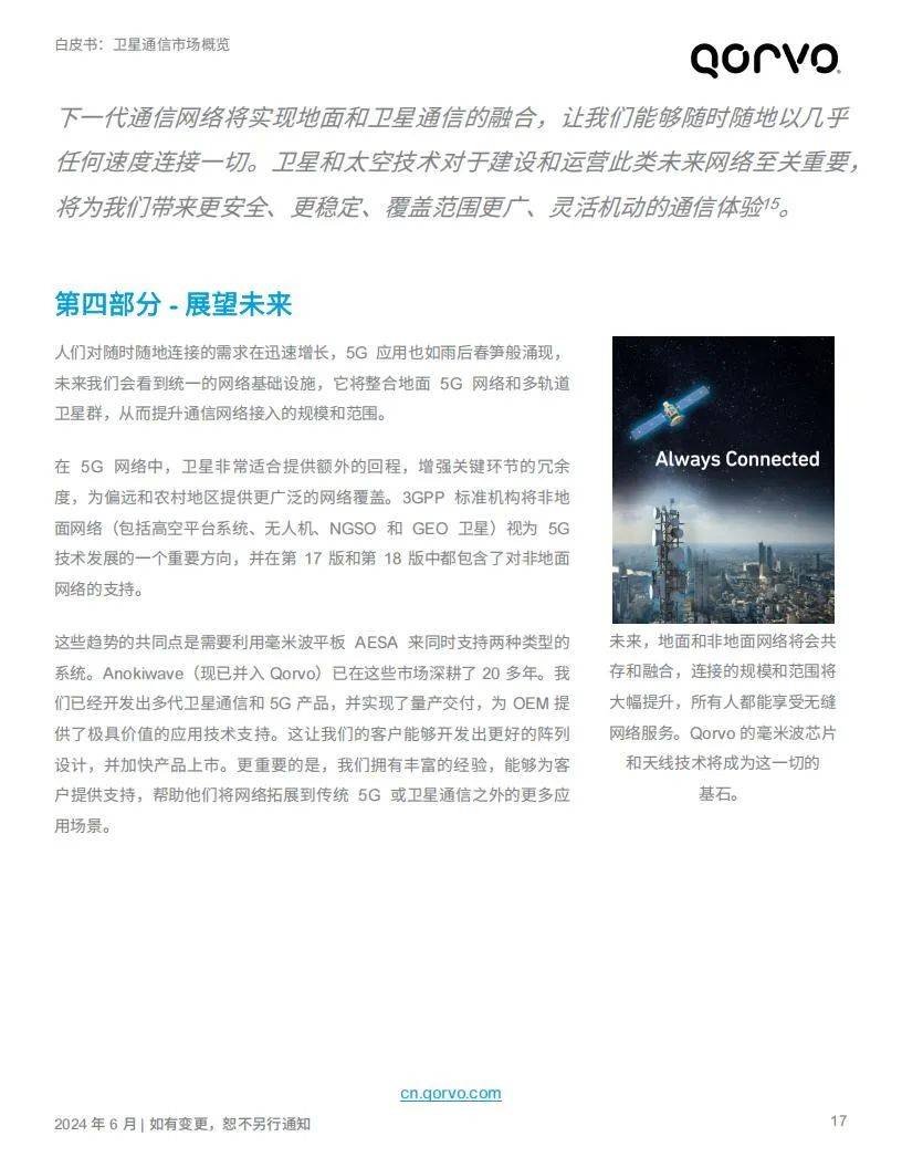 Qorvo：2024年卫星通信行业分析报告，卫星通信产业发展前景分析