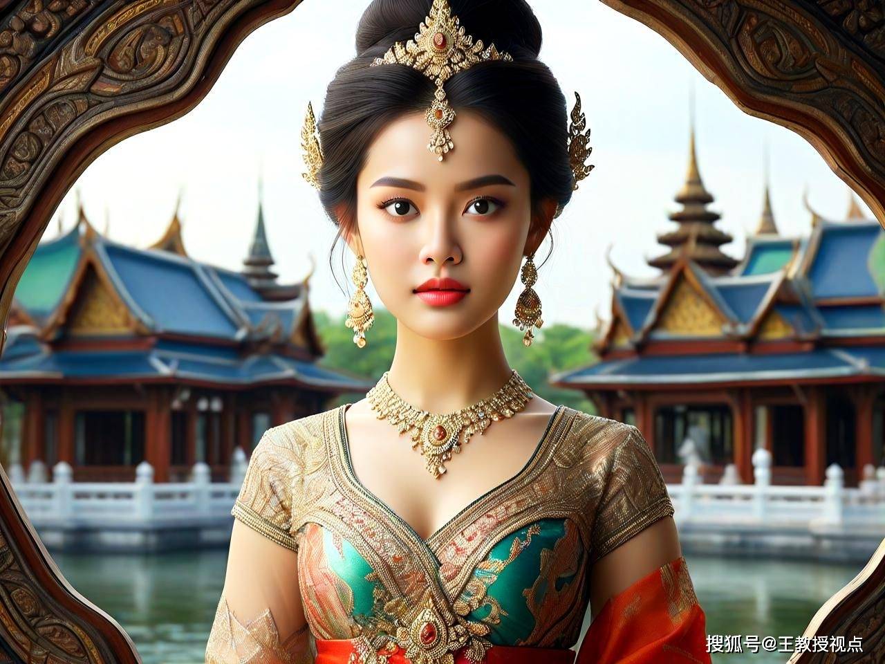 工笔画韵:泰国皇宫古建筑中的佳人倩影