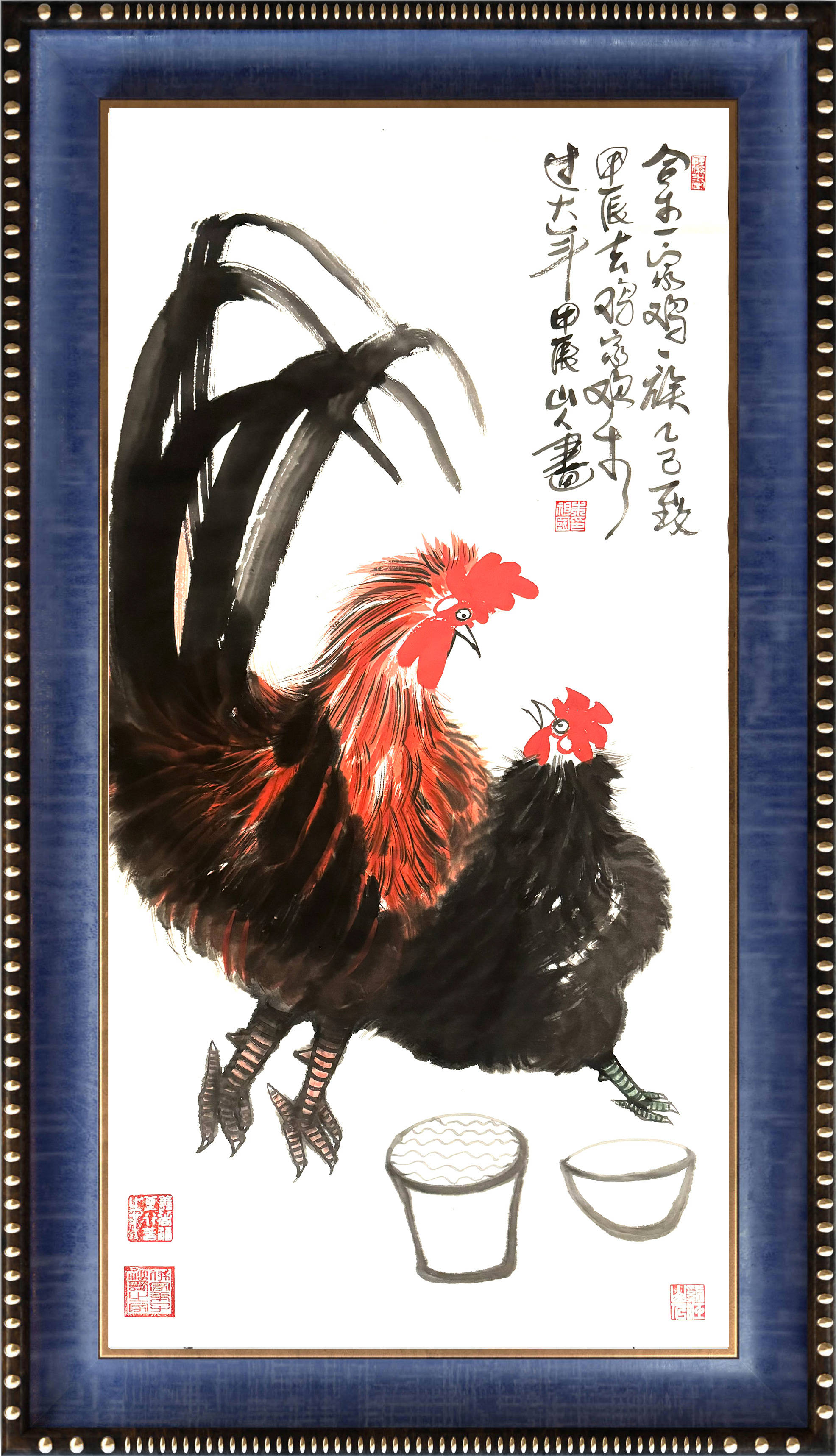 溪江画派创始人国画家指墨画艺术家朱祖国先生国画鸡溪江画派创始人