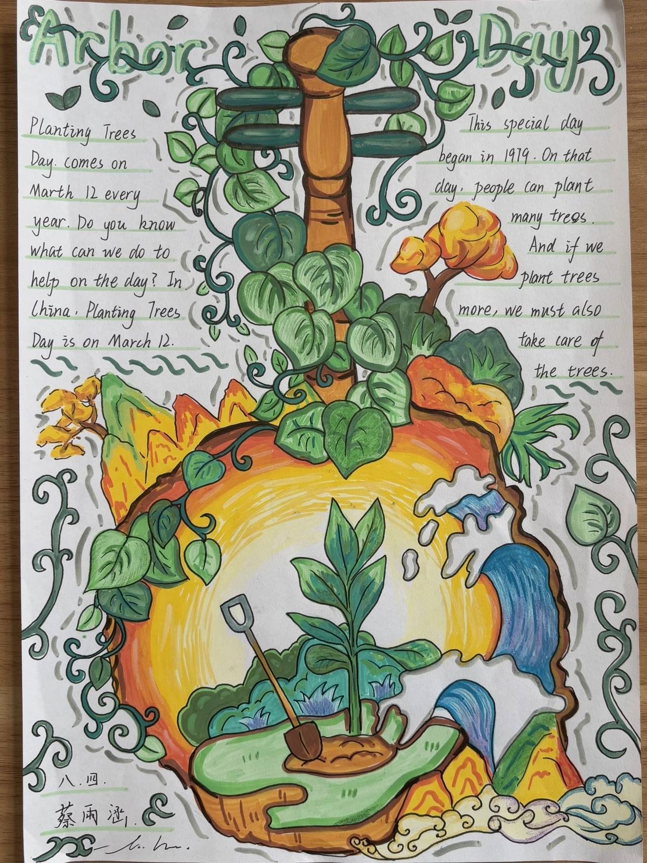 本次植树节主题英语手抄报大赛,增强了学生的环保意识,培养了学生保护