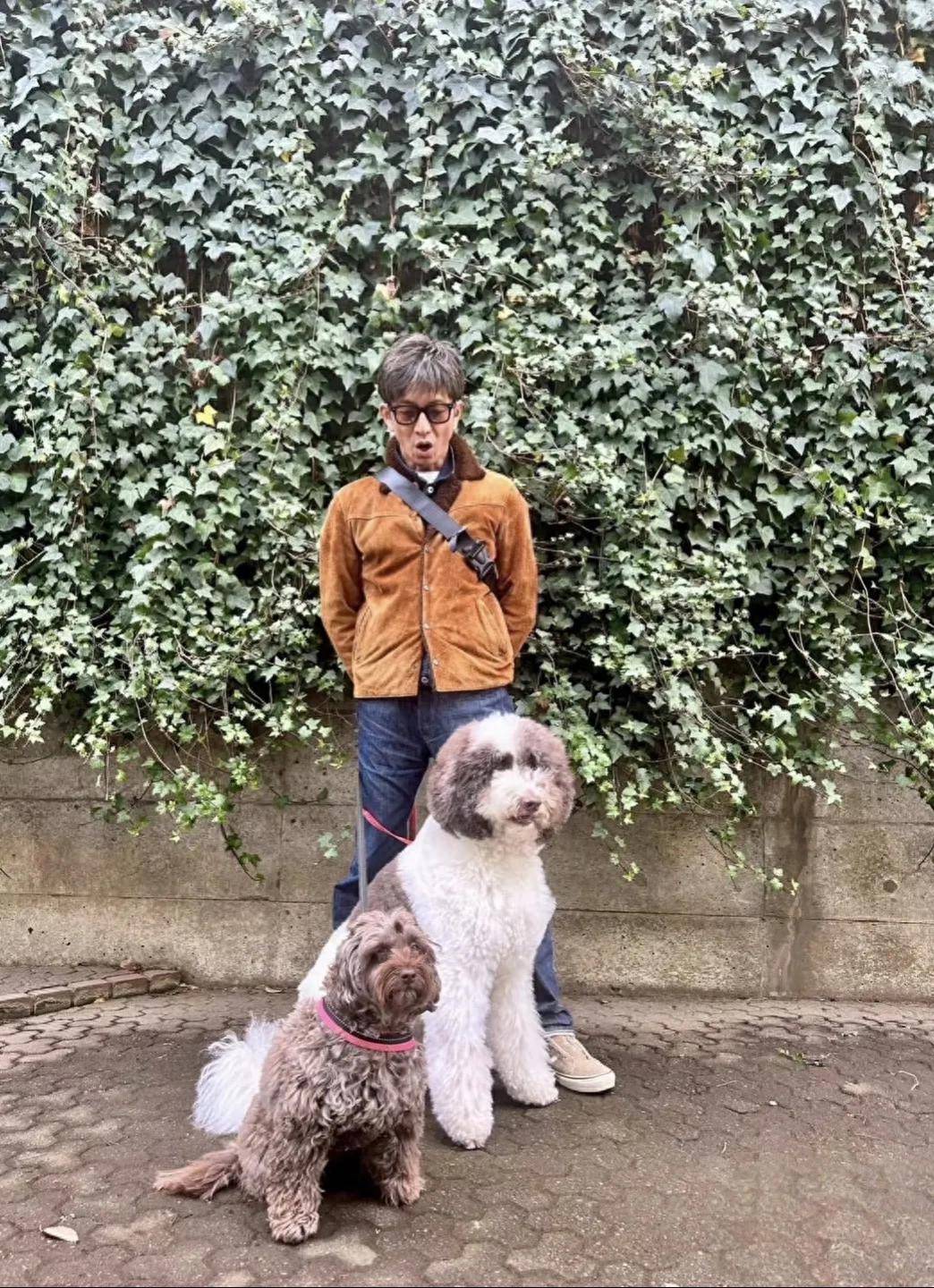 53岁木村拓哉在东京,一个人外出遛狗,瘦了好多,身材看着很矮小