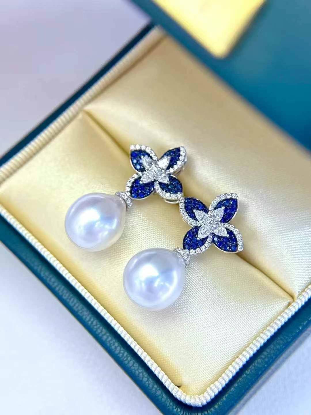 璨蓝星辰 复古蓝宝石澳白水滴耳环 10