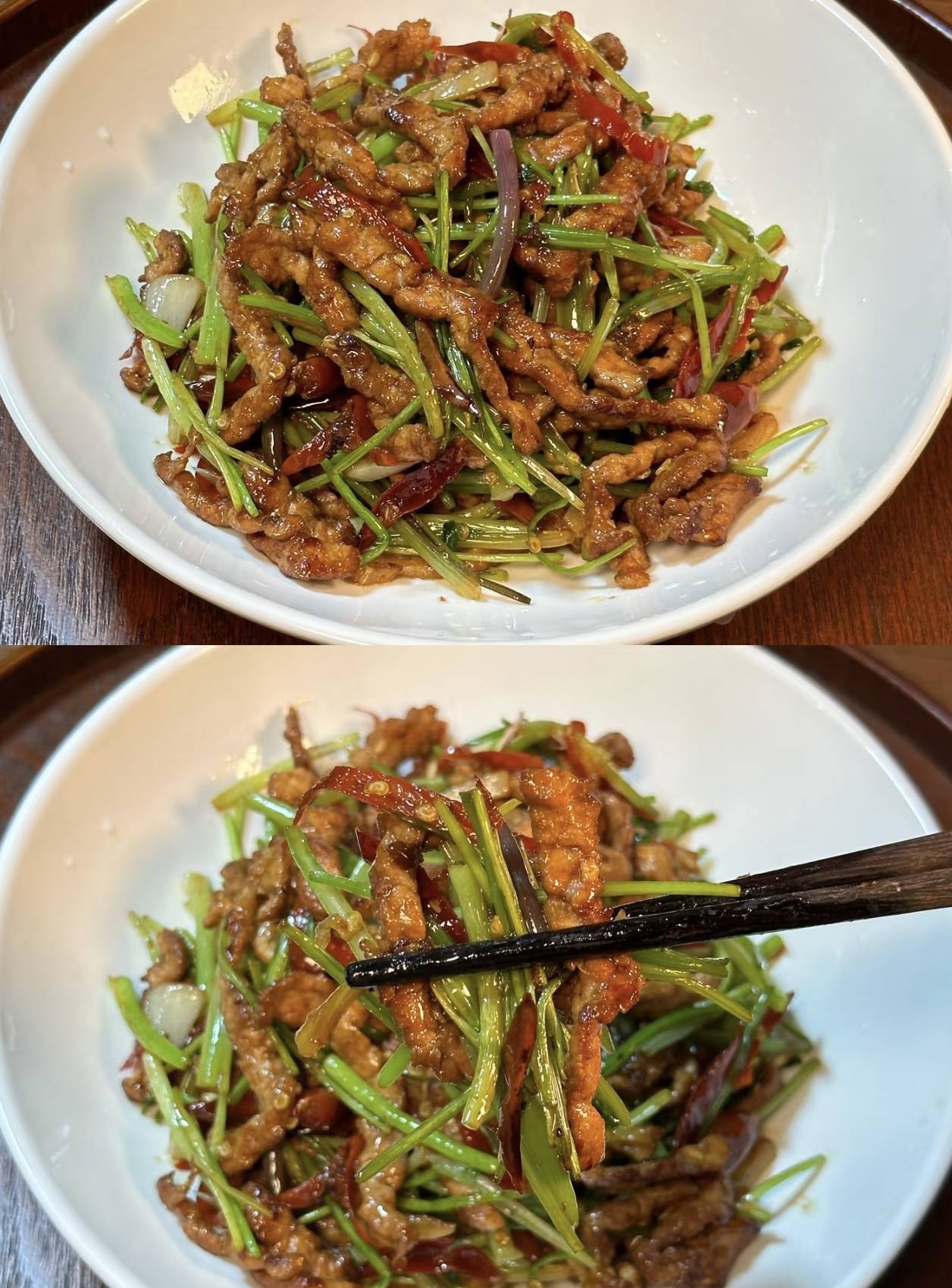 香菜炒肉丝鲜美搭档米饭杀手