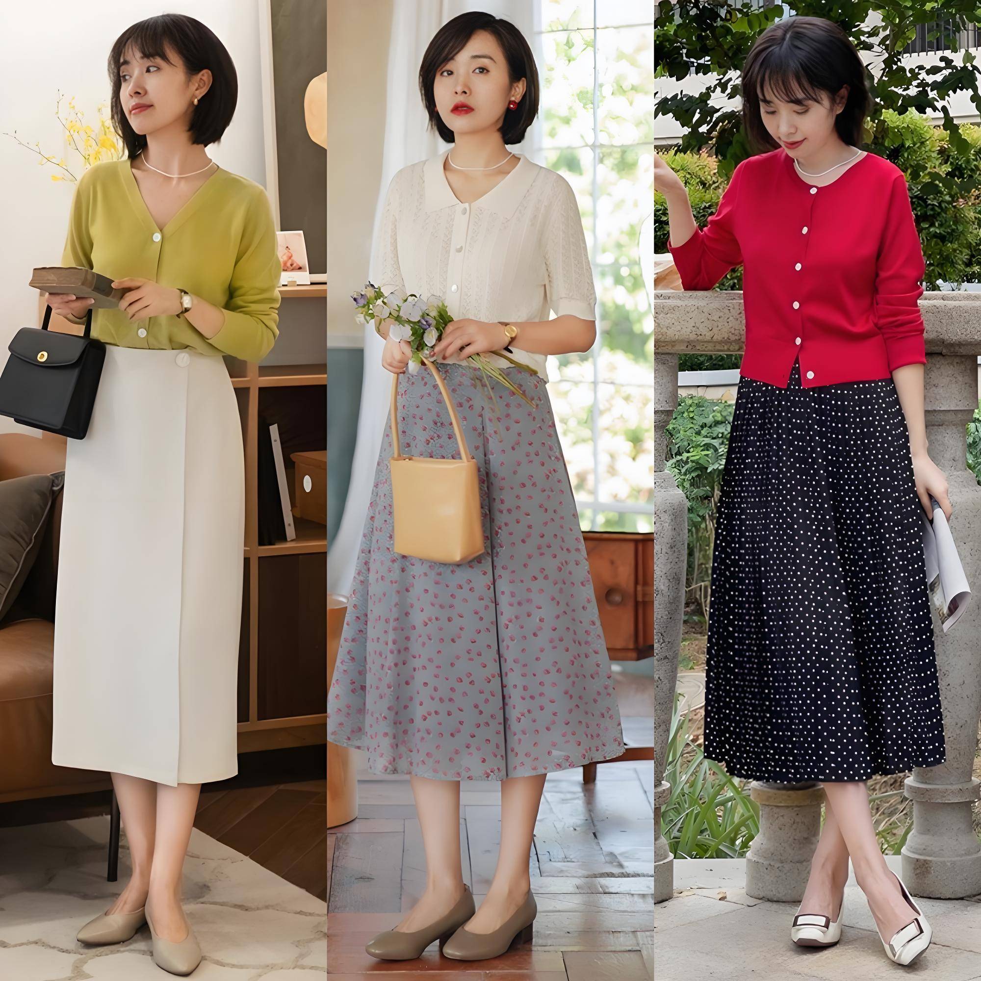 奔四奔五中年女人,夏天穿搭有妙招,"开衫 半裙"显瘦又优雅