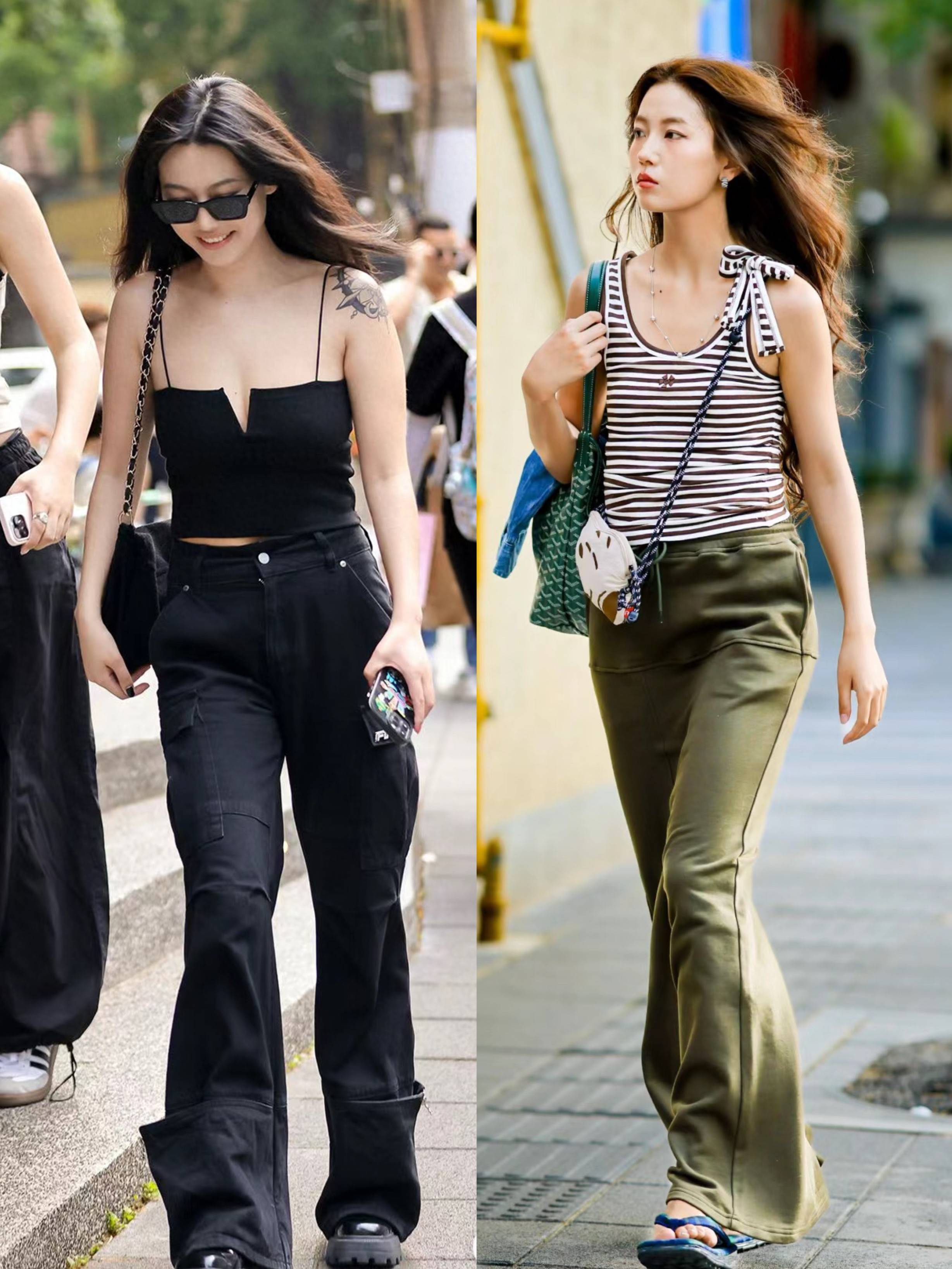 上海街拍超养眼,街头"胸衣 拖地裤"引领潮流,时尚不遮掩,好美至极