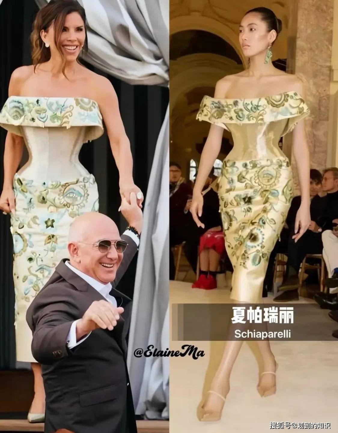 桑切斯和贝佐斯在意大利度假她穿露背长裙显粗壮她咧嘴笑真丑