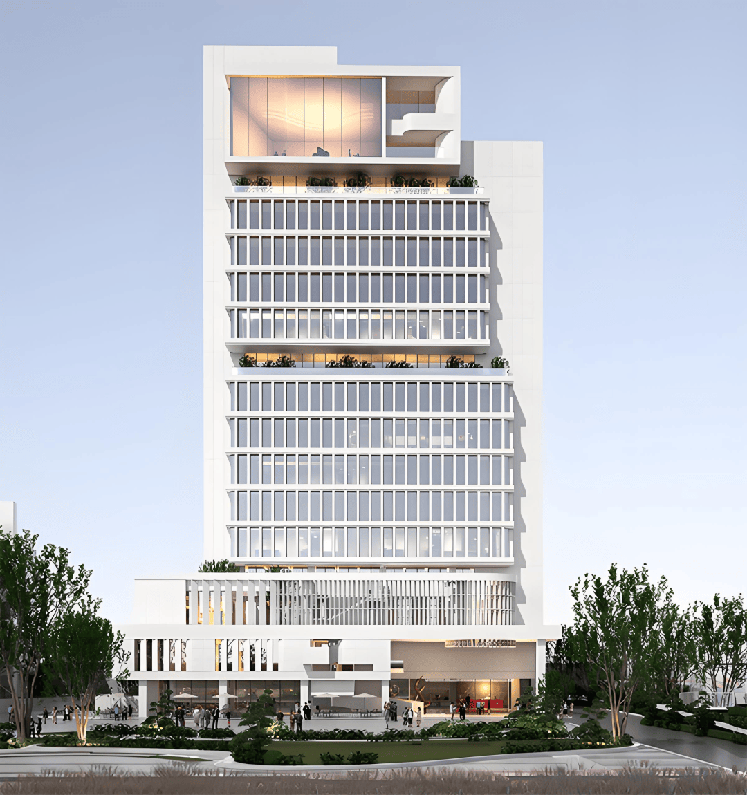 新建大楼采用方形立面设计,与老建筑的 "圆" 相呼应