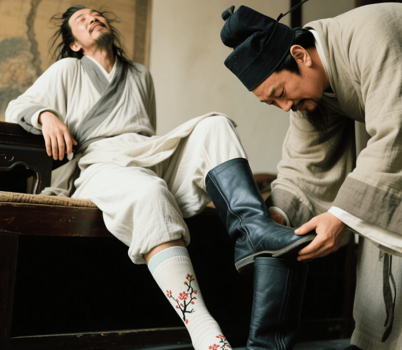 李白让高力士脱靴,实为新买的袜子上绣了小花,想炫耀又不好意思直说