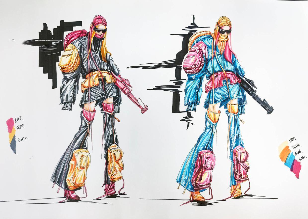 长春绘江南:服装设计考研手绘机能运动风马克笔示范