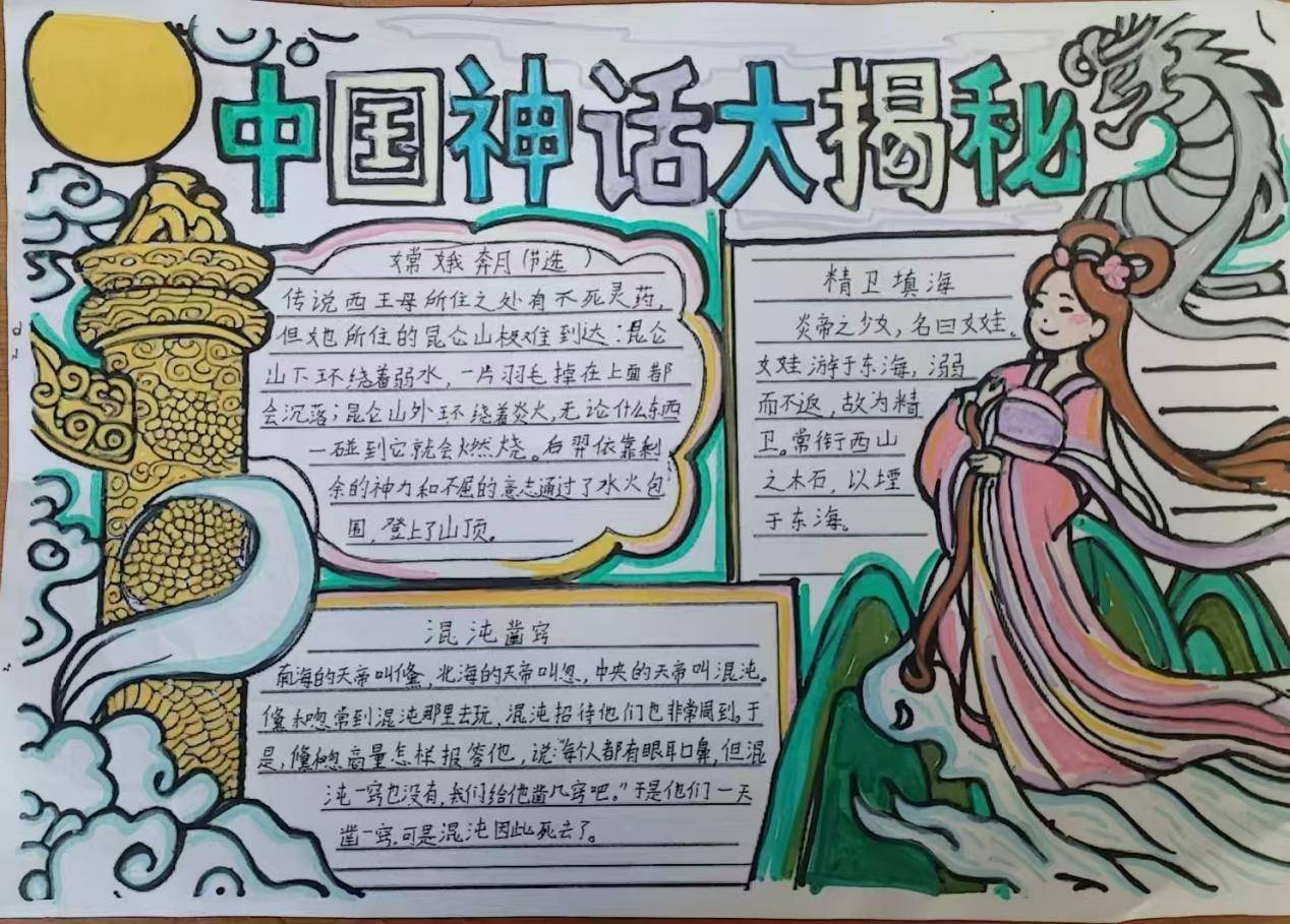 濮阳市油田第六小学教育集团西校区四年级"神话故事"手抄报活动
