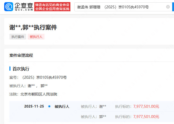“嘎子哥”谢孟伟夫妇再被执行797万元:此前被执行超1400万(图1)