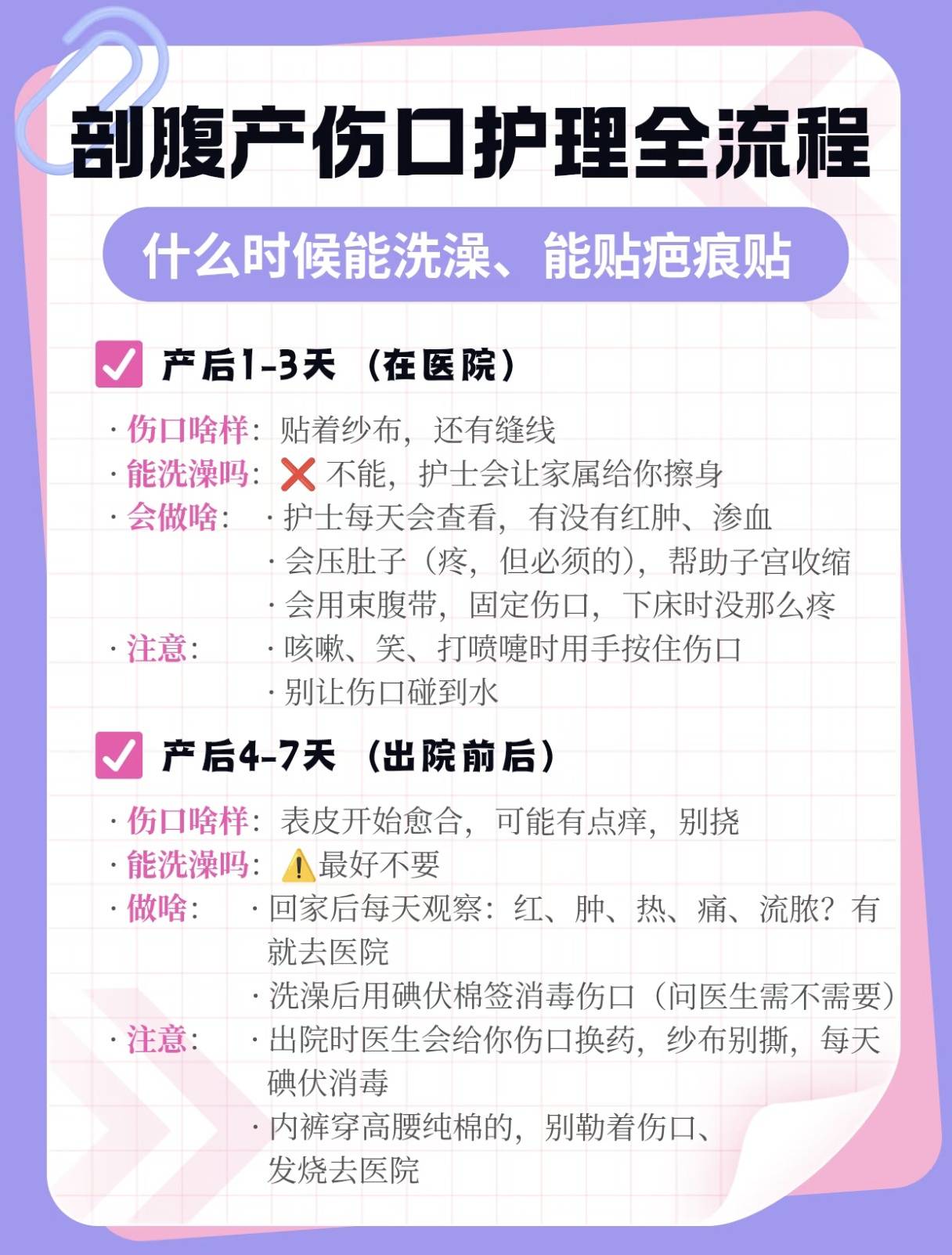 剖腹产伤口护理全流程：什么时候能洗澡、能贴疤痕贴吗？