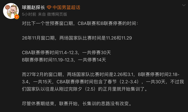 原创
            中国男篮长集训计划不变！CBA继续为世预赛让路，单次停赛1个月