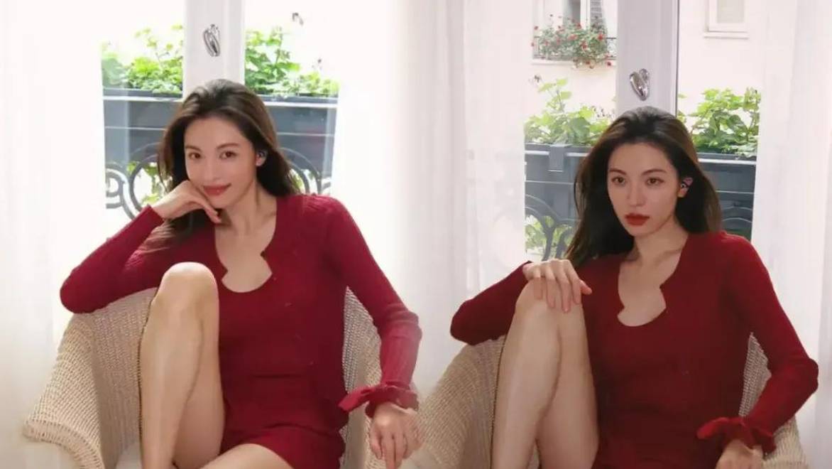 钟楚曦穿酒红色针织衫，明媚动人氛围感十足