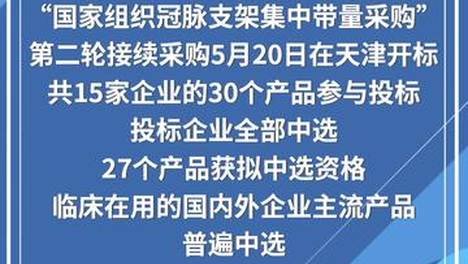 国家组织冠脉支架接续采购落地 临床主流产品普遍中选