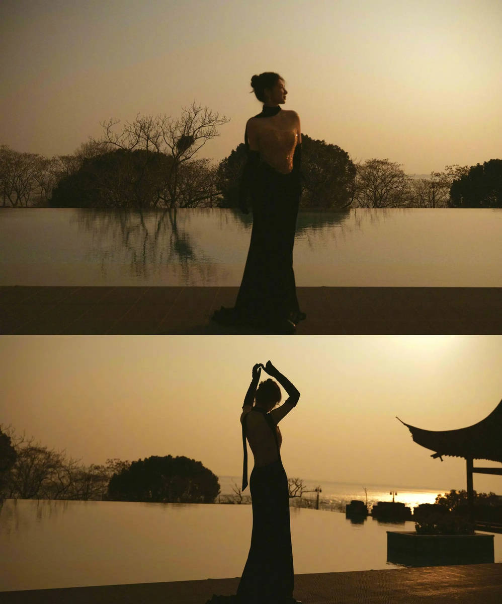 黄奕穿鎏金美裙展现傲人曲线 前凸后翘身姿优雅