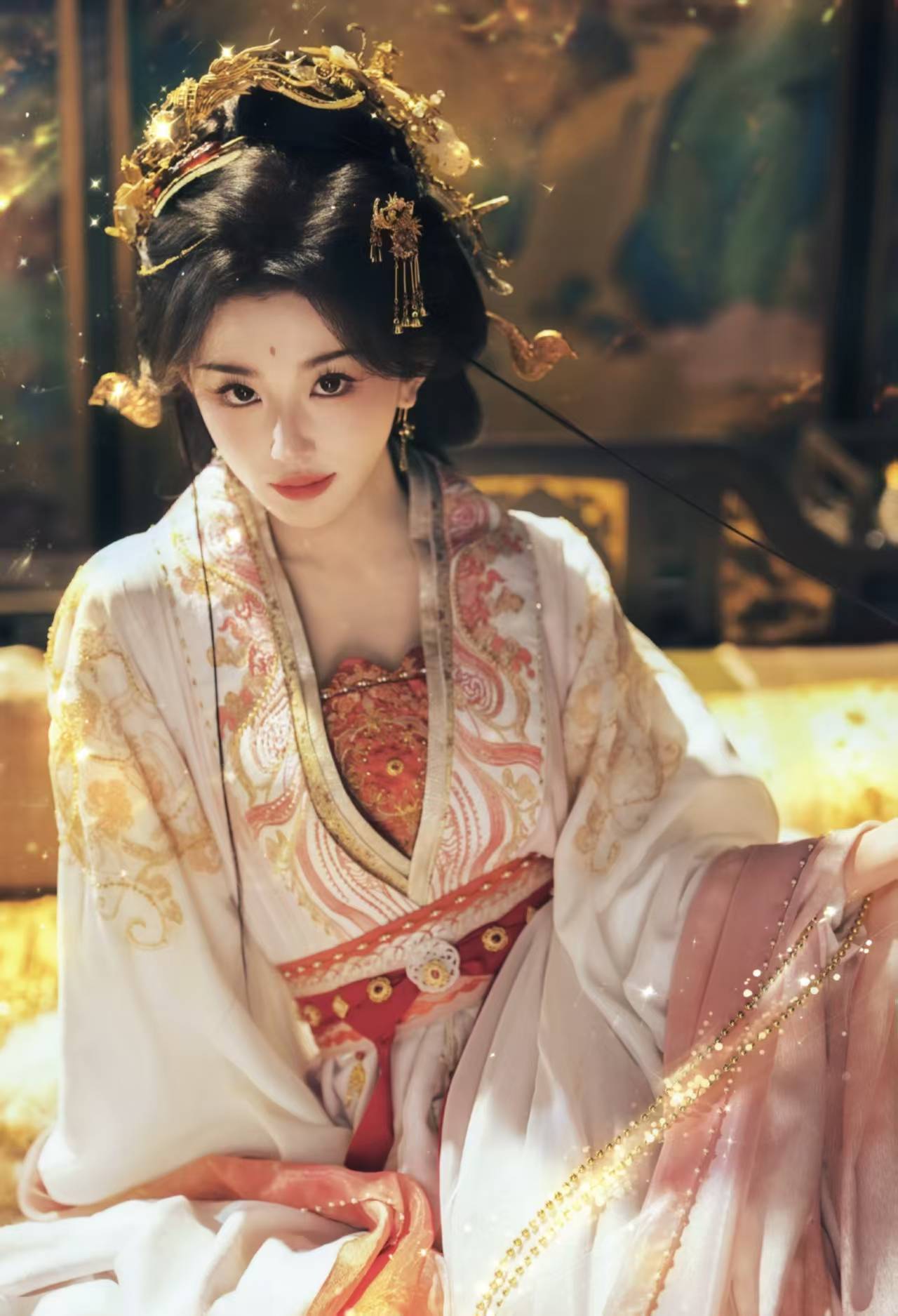 孔雪儿穿粉金刺绣古风套装 华贵美艳氛围感拉满