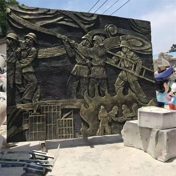 玻璃钢消防主题浮雕 仿铜消防员浮雕