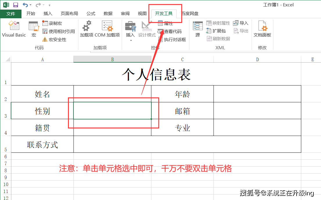 2,在excel表格(圖5)性別後單元格創建打√方框,單擊需要創建打√方框