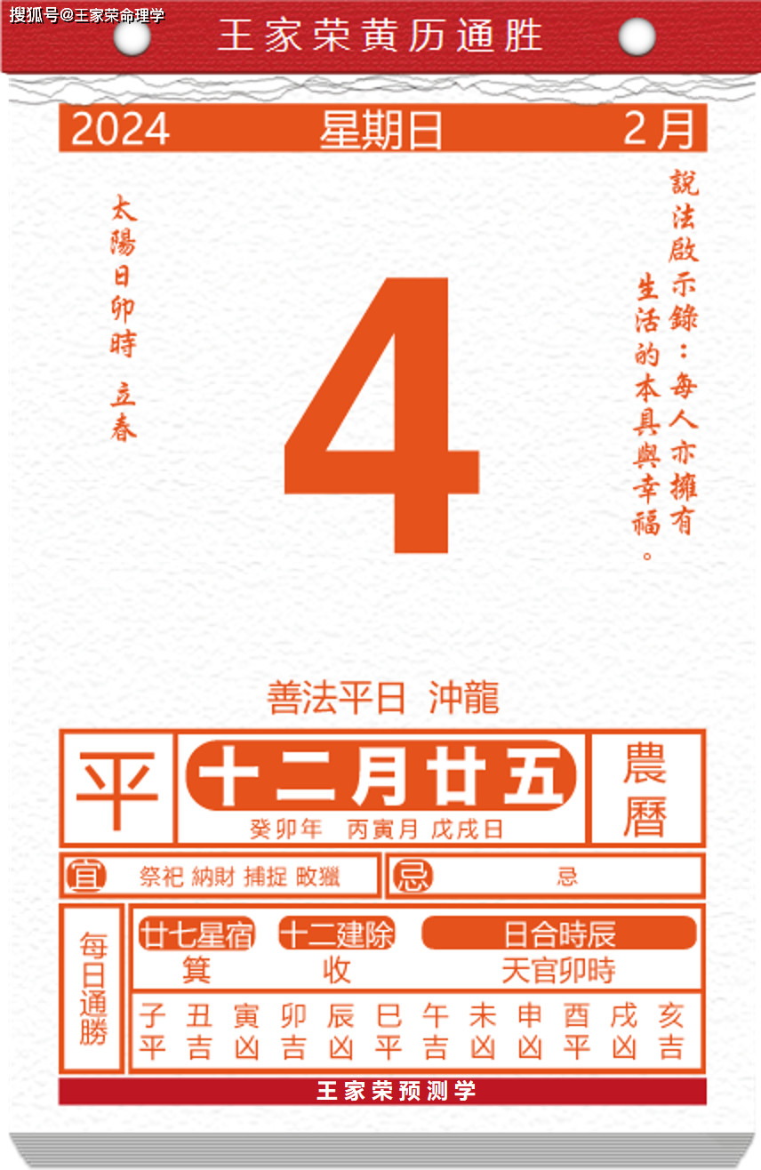 今日生肖黄历运势 2024年2月4日