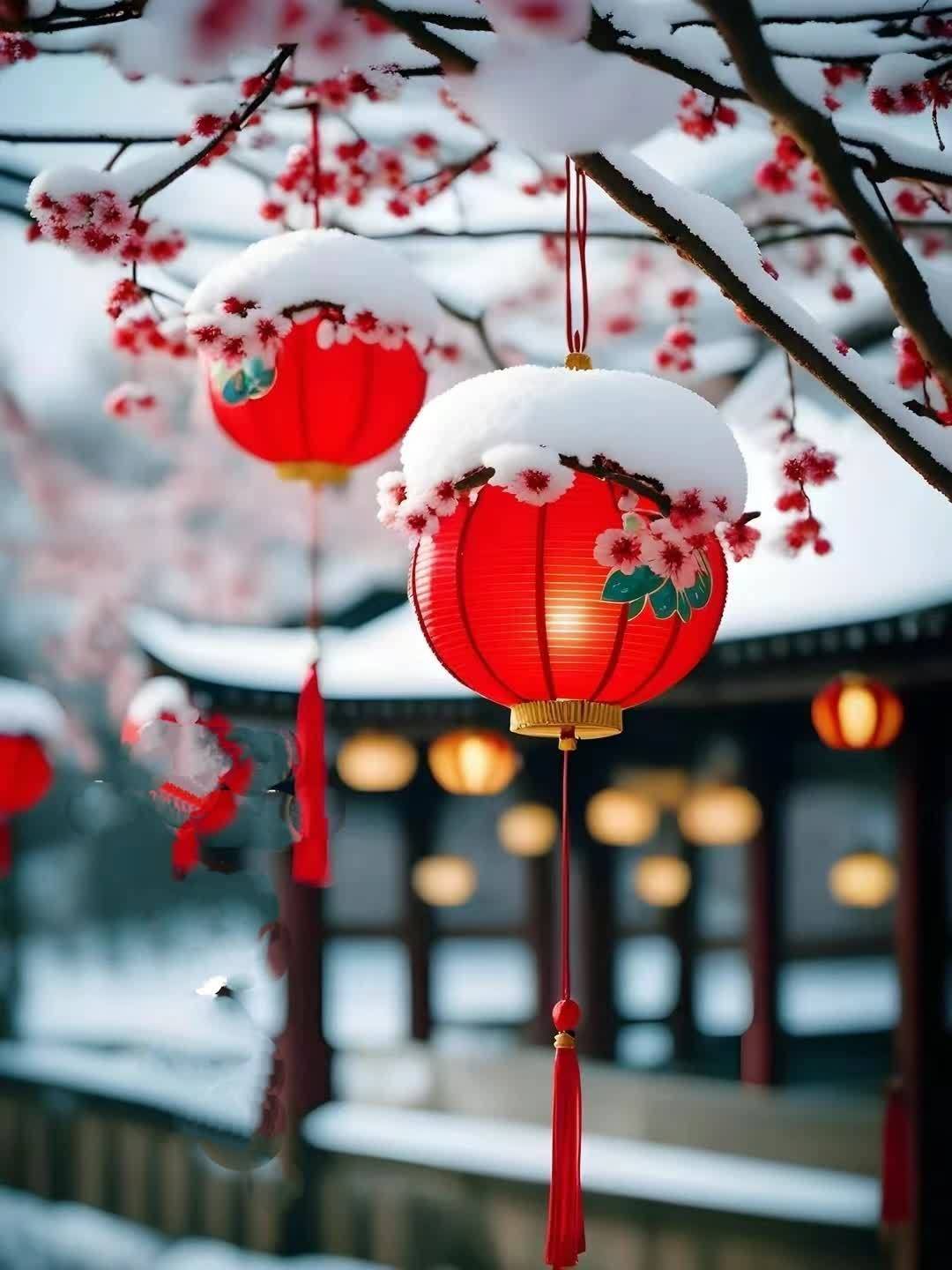 雪打灯笼兆丰年图片