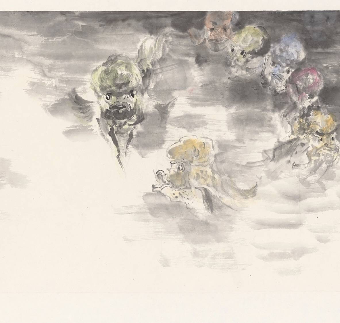 《十八罗汉鱼图》局部之一罗汉鱼又称为寿星鱼,该鱼体型魁梧,头顶大鼓