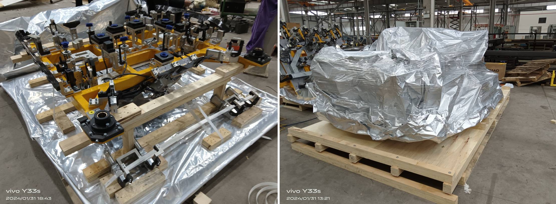 常规是选择高强度纤维带加强货物之间的固定,另一种是在木托盘上加钉