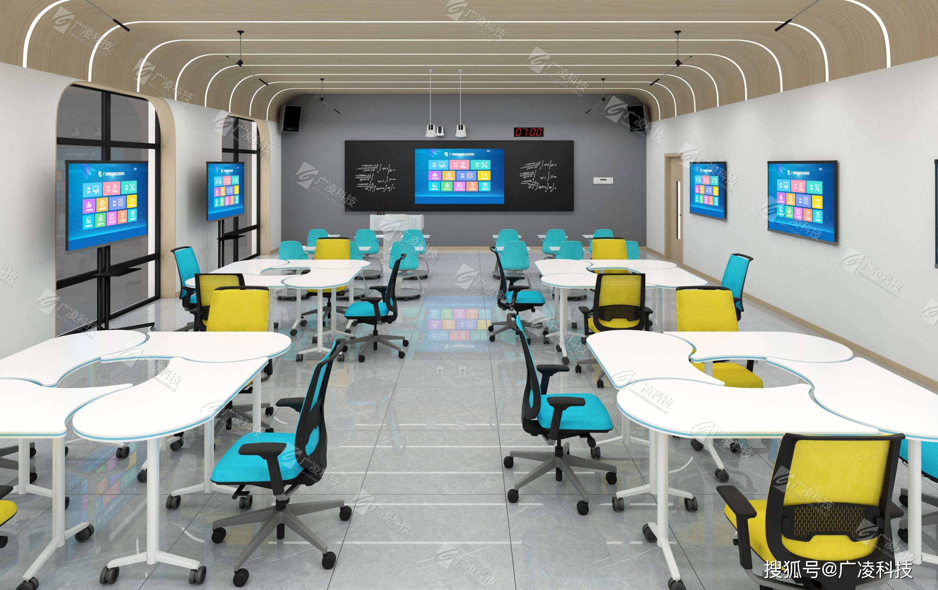 广凌科技智慧教室采用智能全融合技术,以"智慧终端"为核心,集多种硬件