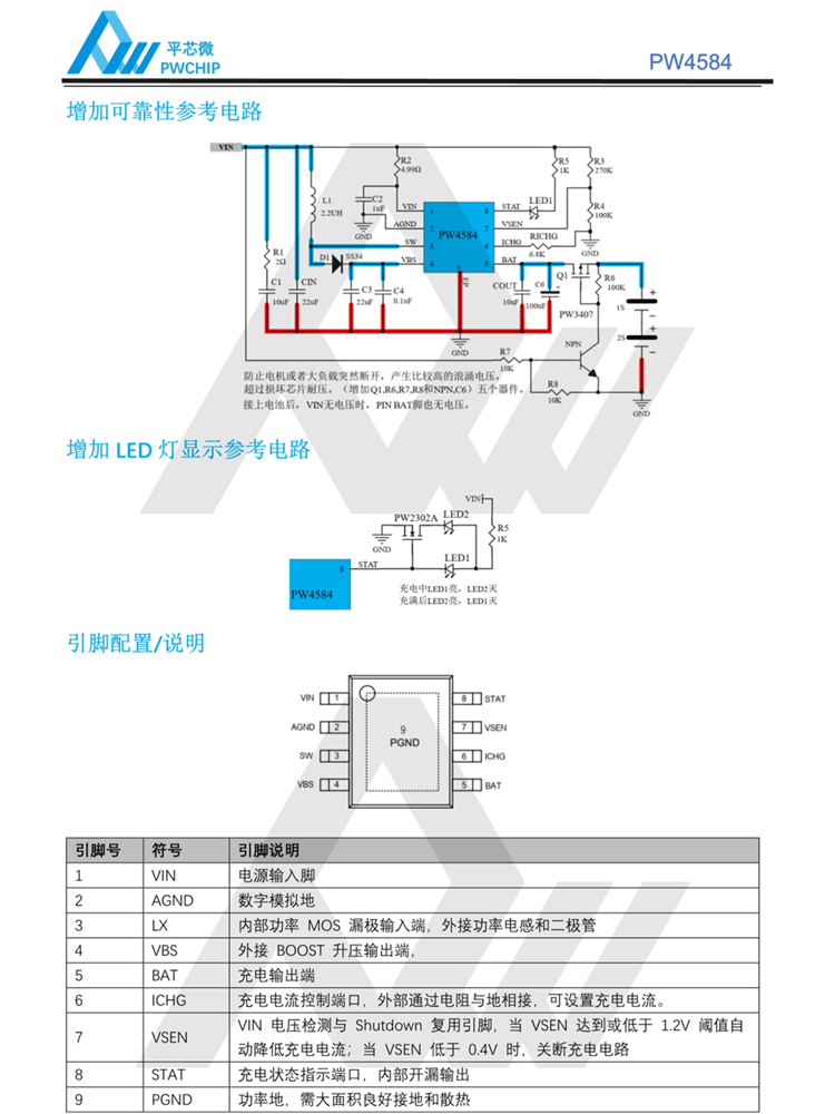 pw4584esop8封装55v输入1a输出两节锂电池串联升压充电管理ic