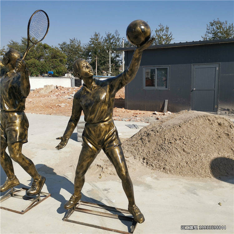 玻璃钢仿铜运动人物雕塑 校园体育景观装饰摆件