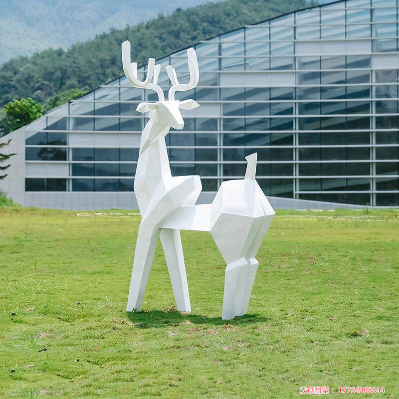 玻璃钢几何切面白鹿雕塑抽象块面动物草坪装饰