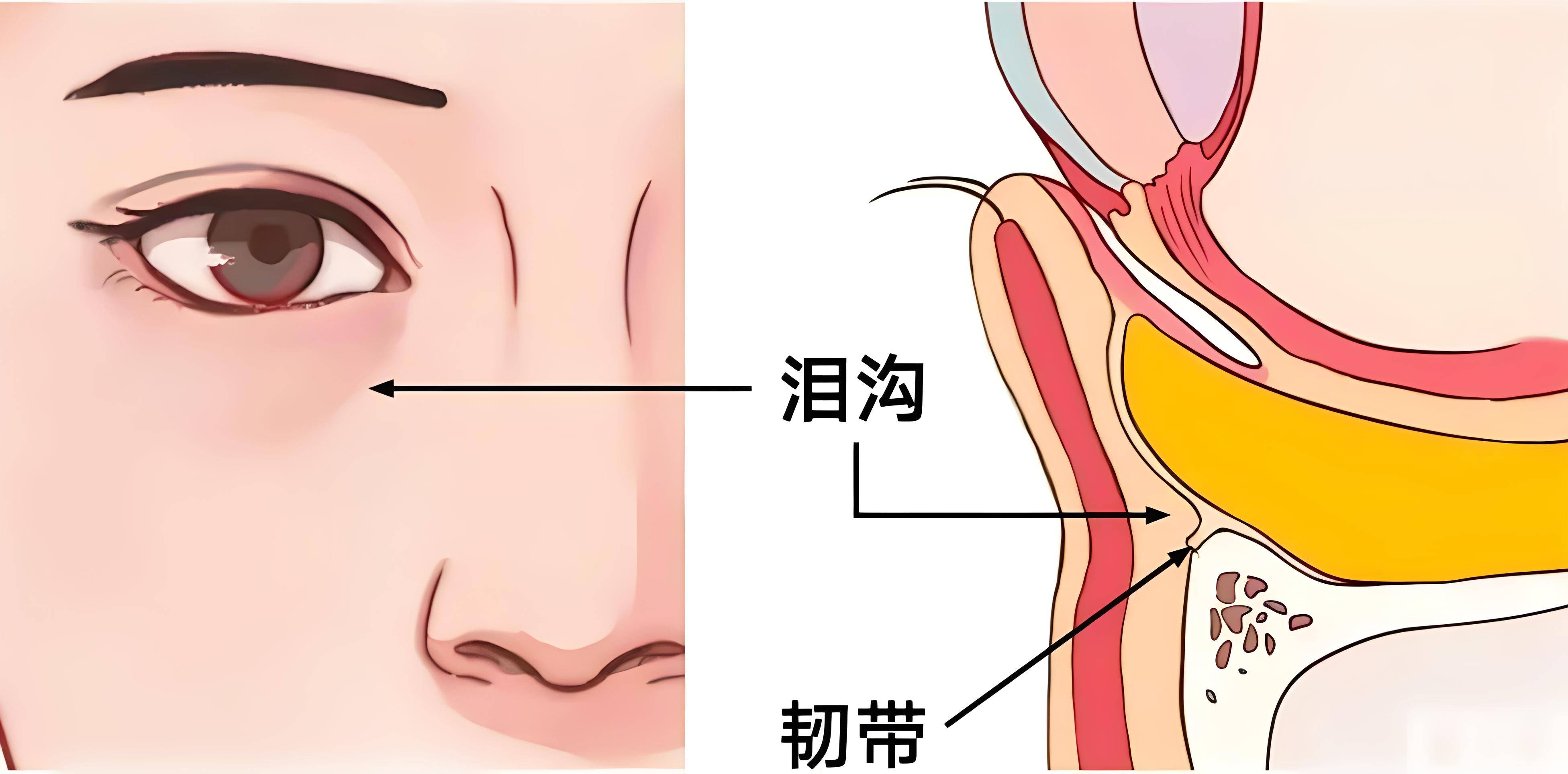 泪沟是一条凹沟,从内眼角开始,沿着下眼睑向外下方延续,有些人甚至可