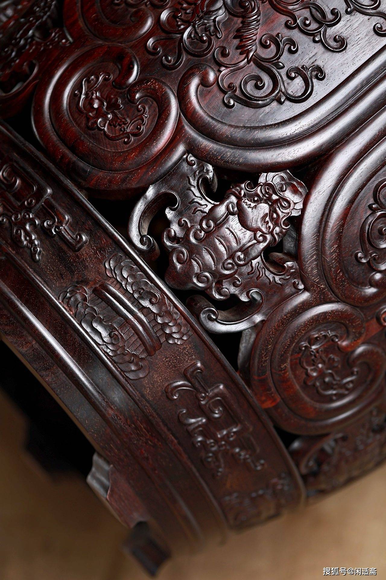 中式古典家具,印度小叶紫檀,西番莲圆鼓凳