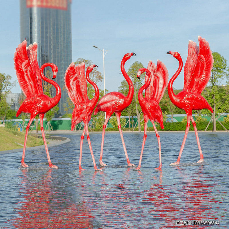 玻璃钢仿真动物火烈鸟造型景观雕塑