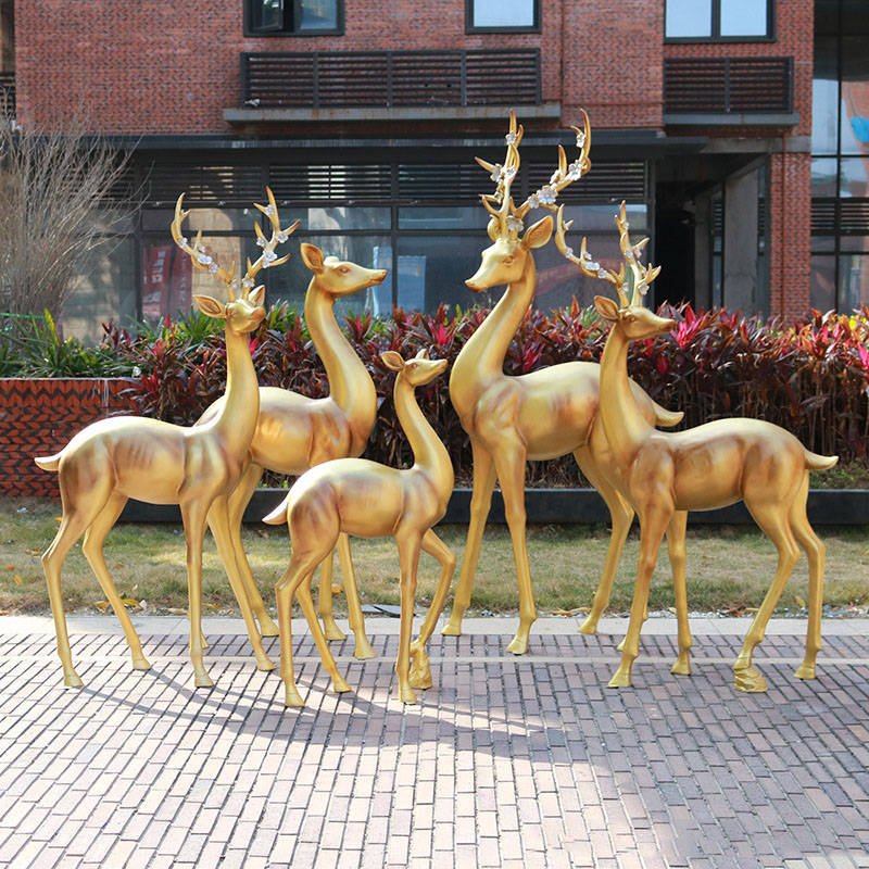 玻璃钢仿铜招财福鹿雕塑 装饰动物景观