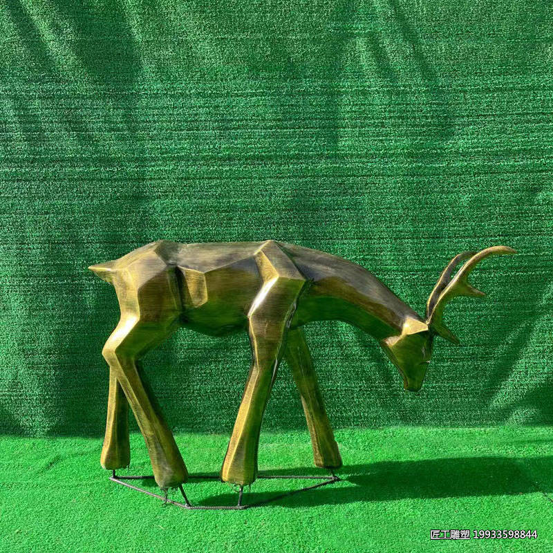 玻璃钢仿铜几何鹿雕塑 动物造型小品美陈