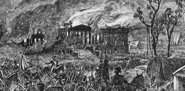 攻入华盛顿,火烧白宫:1814年,英国和加拿大联合起来打垮美利坚