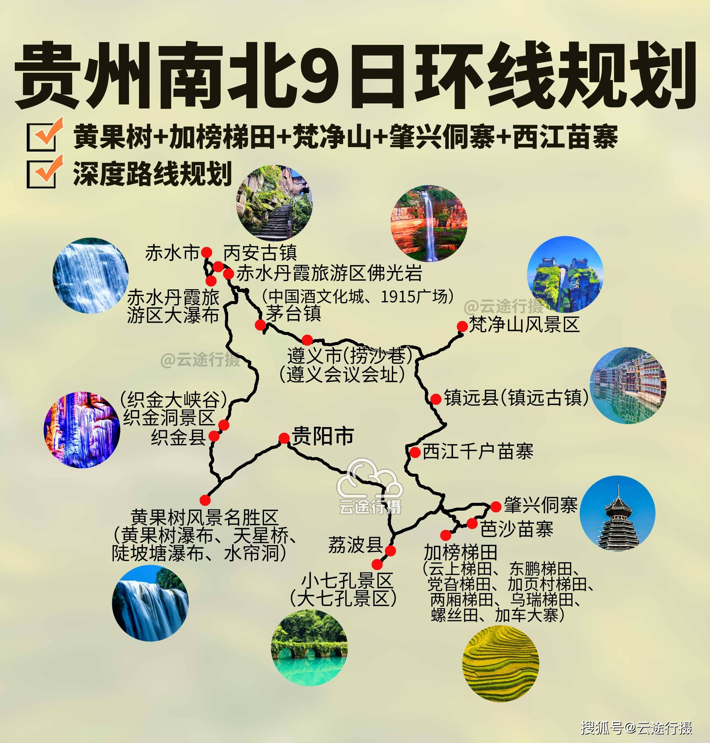 贵州南北全景9日环线旅游路线图规划攻略,贵州南北全景秘境之旅