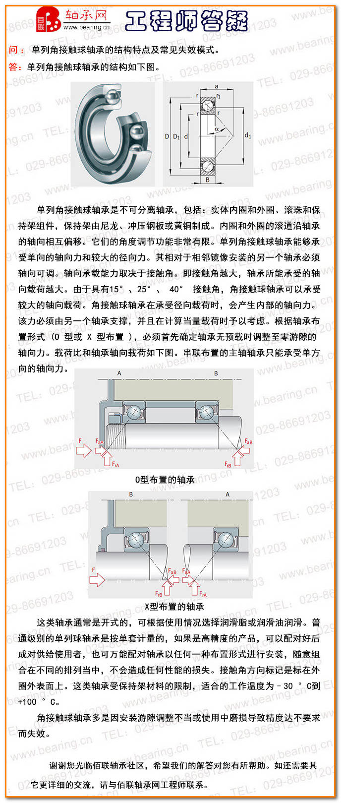 单列角接触球轴承的结构特点及常见的失效模式