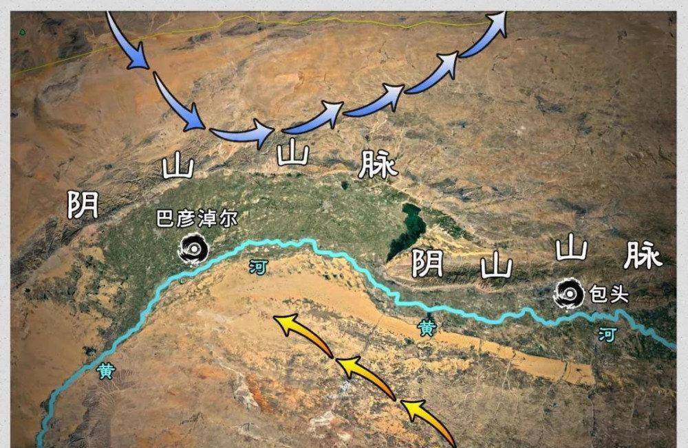 其实,阴山所指的,就是位于今天内蒙中部的阴山山脉,在地图上它刚好